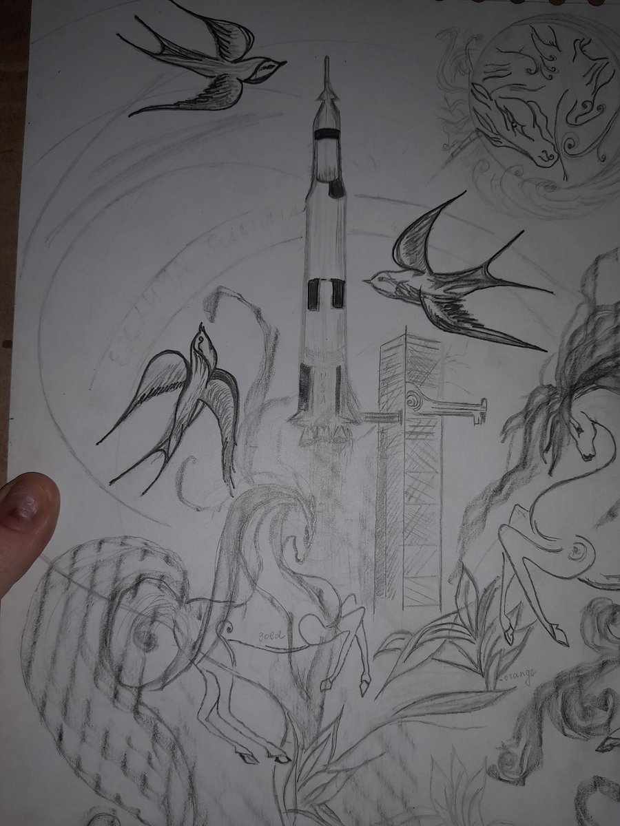 Busy day...
But my #art pad with me on every place and every event. 
Here is My #Apollo13  #workinprogress 
That #SaturnV power, and moral symbolism of that mission for all generations of MC  are undiscussed....

Thanks @sturmf1  @contactlight69 for incredible inspiration.