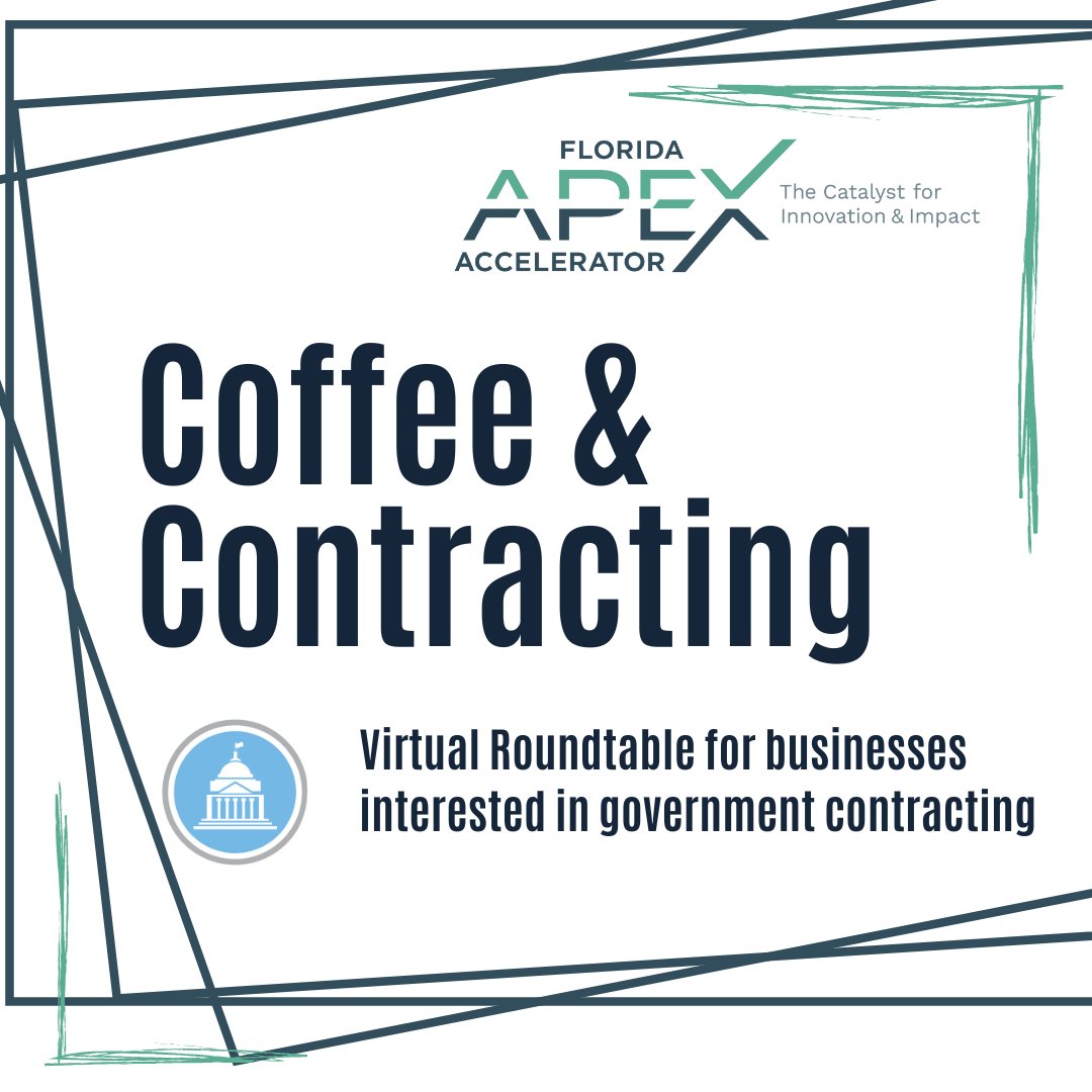 On April 23, the Florida APEX at UNF is hosting the next Coffee & Contracting event, a virtual roundtable discussion on topics related to government contracting 🏛️ RSVP now at events.blackthorn.io/en/6g3Q8Wa7/co…