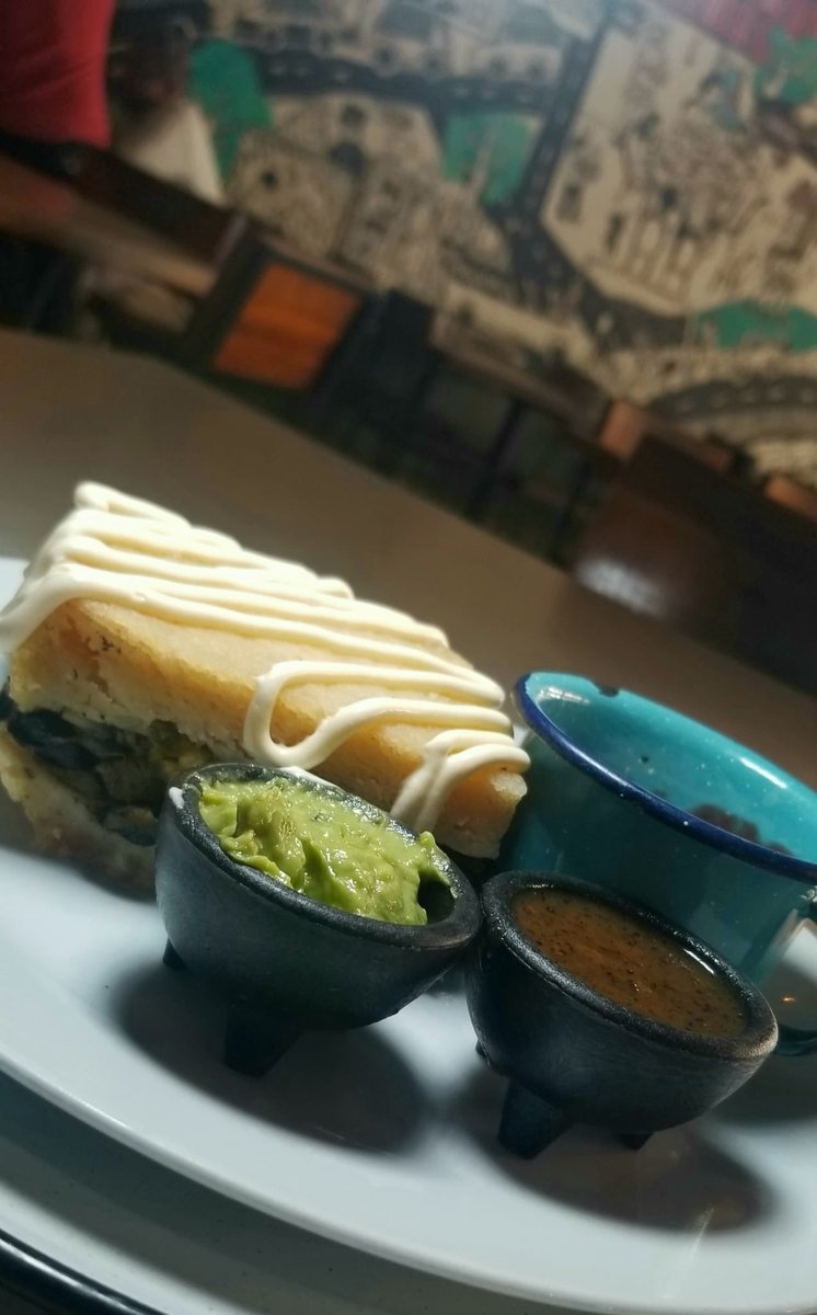 Deliciously unique Tamal de cazuela.  Corn cake with huitlacoche ( corn mushroom ). Have it as a meal, or a shared appetizer. Enjoy!
#MexicoCityinHouston 
#MomsCookBest 
#CucharaRestaurant 
#FreshIngredients