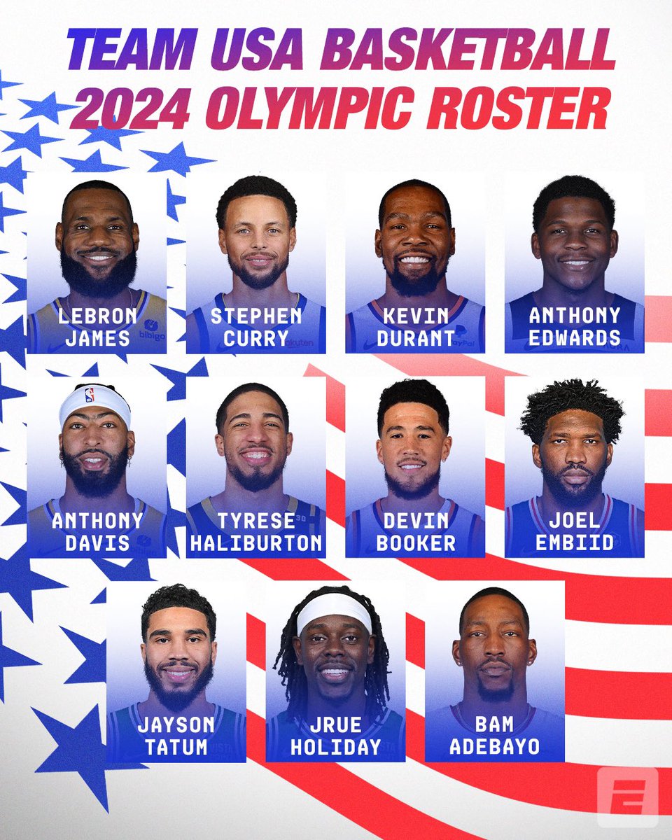 nba_room_a's tweet photo. 🚨速報🚨

@JeffZillgitt によると、カワイ・レナードがパリ五輪・アメリカ代表の12人目のスポットに入る！！！

レブロン
カリー
デュラント
レナード
エンビード
テイタム
ブッカー
ホリデー
AD
アンソニー・エドワーズ
アデバヨ
ハリバートン

パリオリンピックのチームUSAは本気だ🔥🔥🔥
#NBA https://t.co/dgW6PPslY3
