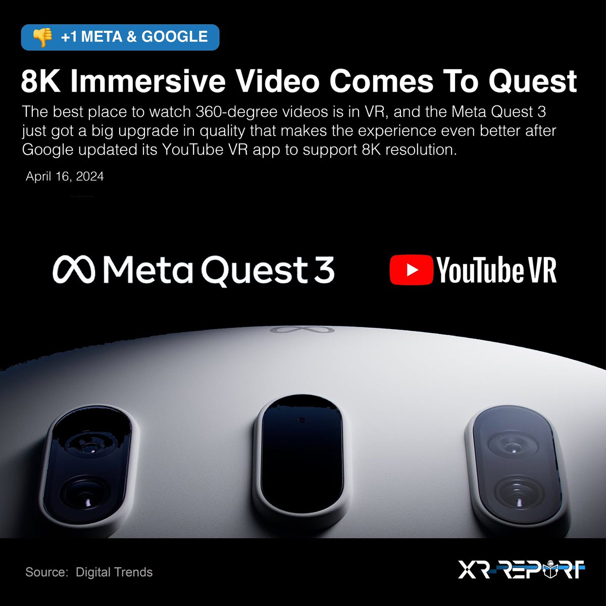 xrreport's tweet photo. 8K Immersive Video Comes To Quest 3
+1 👍 @meta &amp; @google | https://t.co/EMmzUvoZR5

“The best place to watch 360-degree videos is in VR, and the Meta Quest 3 just got a big upgrade after Google updated its YouTube VR app to support 8K resolution. https://t.co/vCJdgNSMFN

#tech https://t.co/wygGeIhsTu