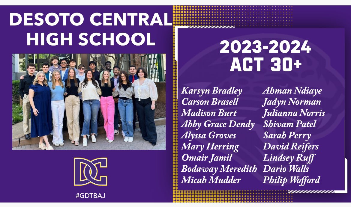 Congratulations to these Seniors! They are the latest additions to the school’s 30+ ACT Club! #GDTBAJ#TeamDCS