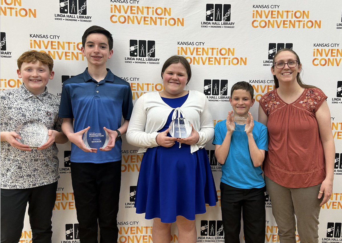 Congratulations to our KC Invention Convention winners from Mrs. Ruckel’s SAGE Unit of Study Invention Convention class and many thanks to the @LindaHall_org. Way to go Anna Alexander, Brady Alexander, and Austin Hubler @NMMSNorthstars and Will Hennenfent from @Gateway6NKC!
