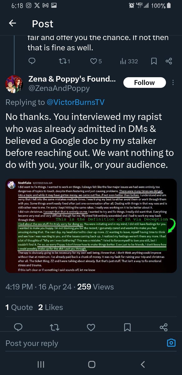 Imagine being this much of an abuser and being scared to defend yourself on anything other than your own platform (that is bleeding subs by the way) The only abuser/rapist is you, Poppy. Why you still trying to contact your supposed rapist? Lying ass bitch.