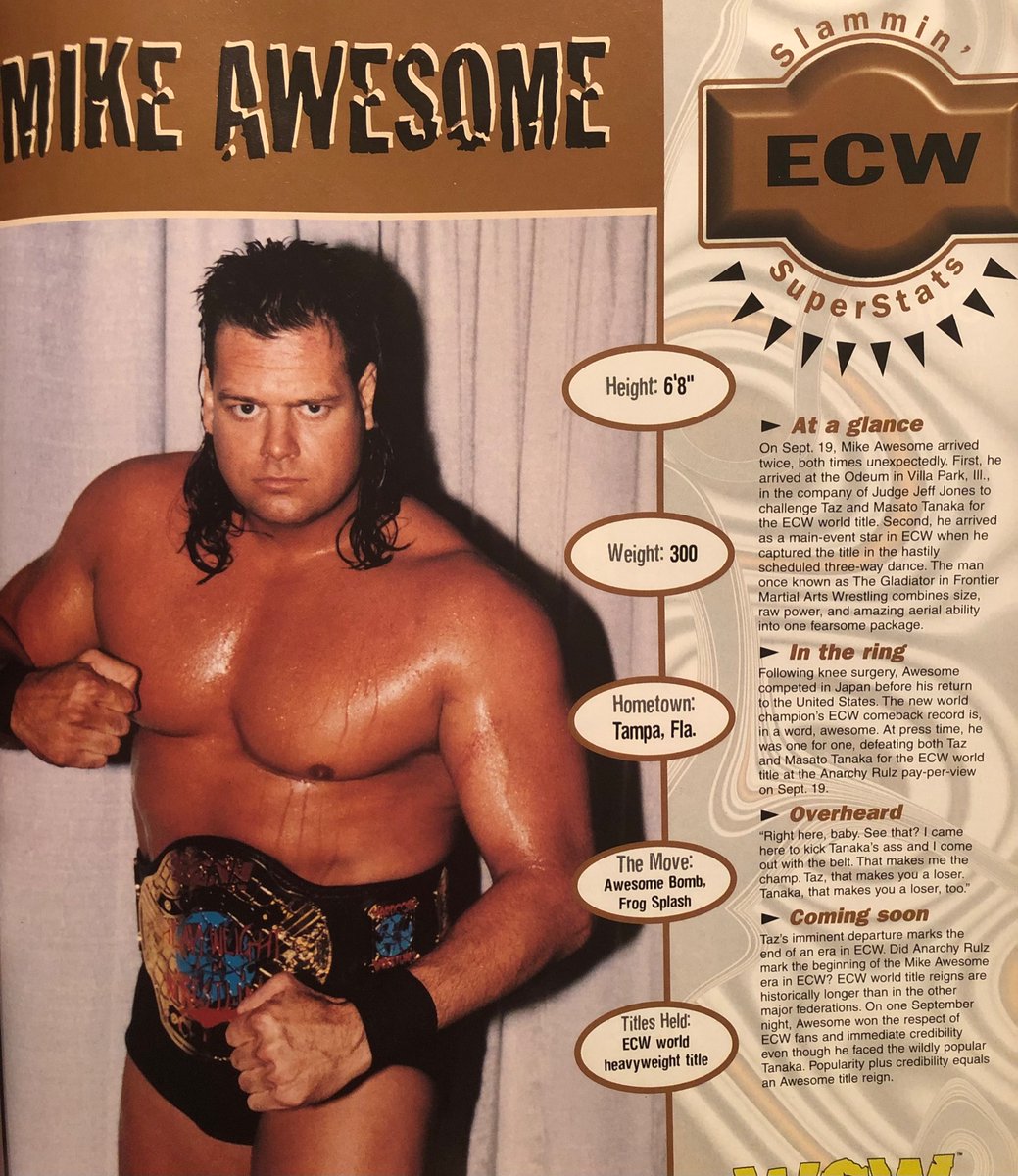 Mike Awesome from WOW magazine issue 8

#mikeawesome #ecw #wcw #wwf #wwe #wrestling #attitudeera #classicwrestling #wowmagazine #worldofwrestlingmagazine #90swrestling