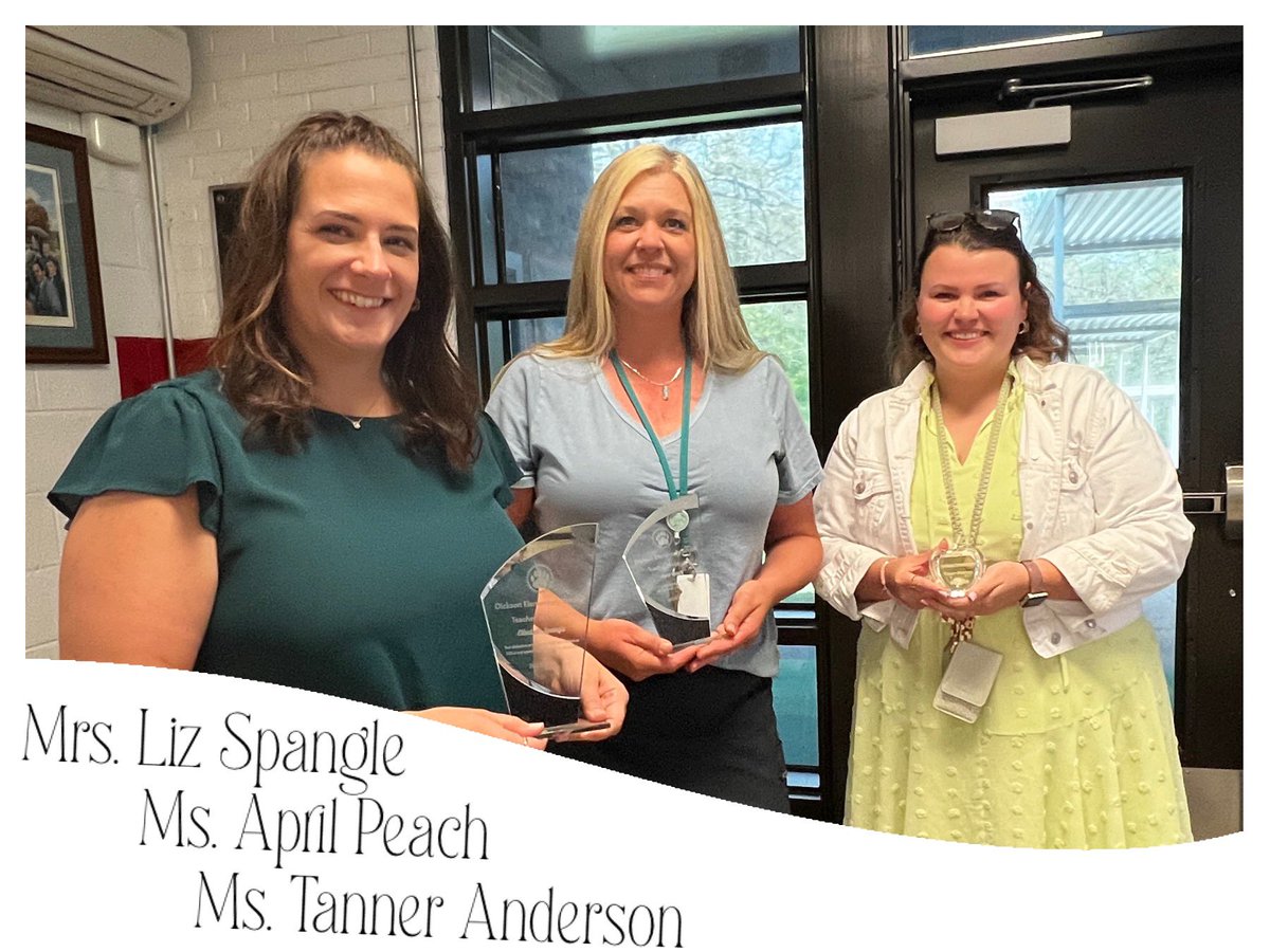 Three team players: DES celebrating our Support Person of the Year, Teacher of the Year, & Green Apple Award recipient! #deserving #dedicated @Desbears @DCS_TN