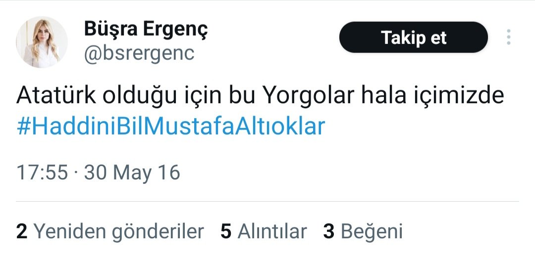 AKP Gençlik Kolları MKYK üyesi ve aynı zamanda Hidrokontrol A.Ş sahibi olan Büşra Ergenç'in Atatürk düşmanlığı yaptığı twitleri ortaya çıktı.
#HaddiniBilBüşraErgenç