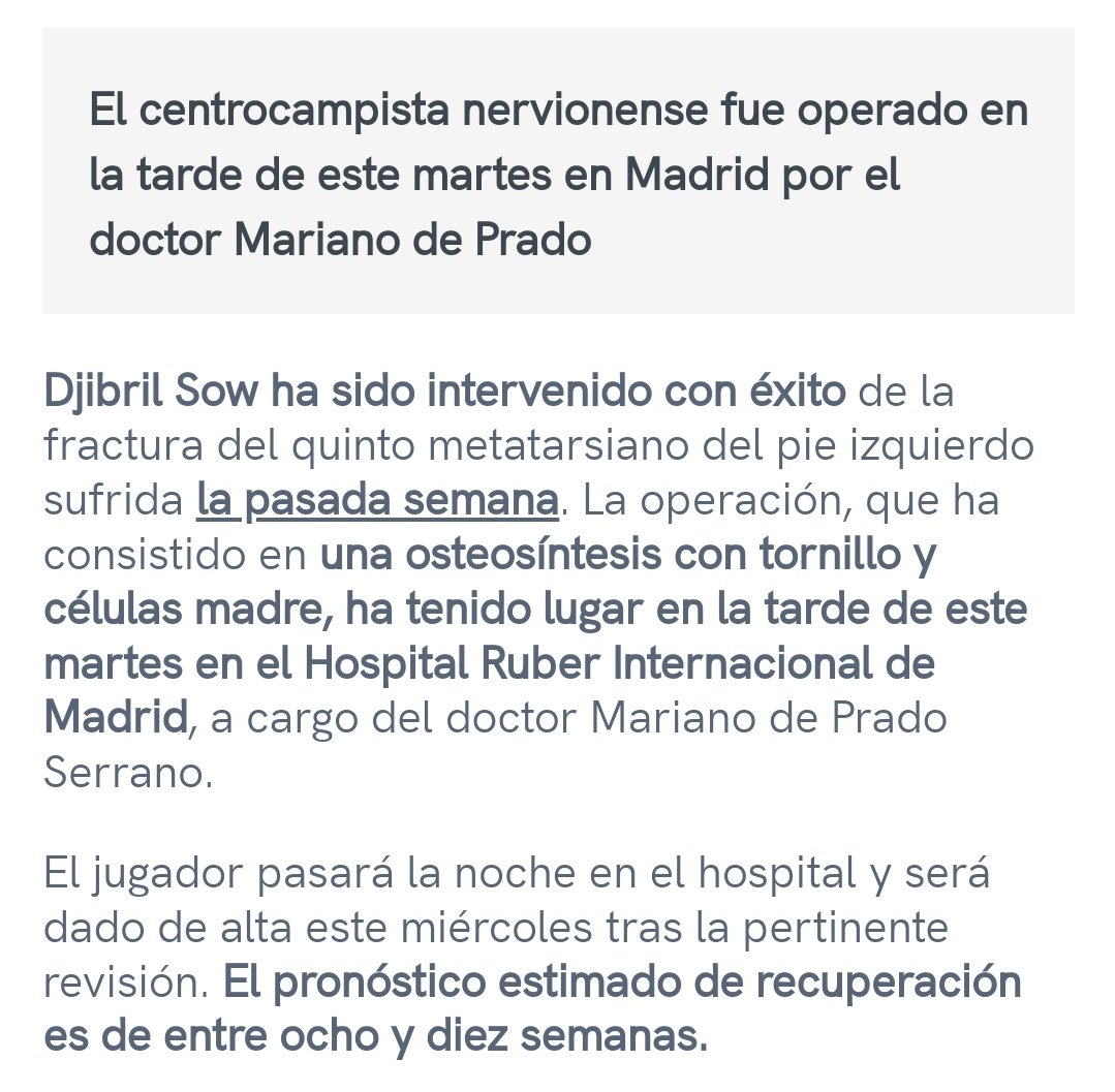 #️⃣ | #SevillaFC 🗒️ | Parte médico oficial de Sow. ✅ | Ha pasado por quirófano con éxito. ↪️ | Sufrió una fractura del 5° metatarsiano del pie izquierdo. Período de recuperación: dos meses. ❌ | Se pierde lo que resta de temporada.