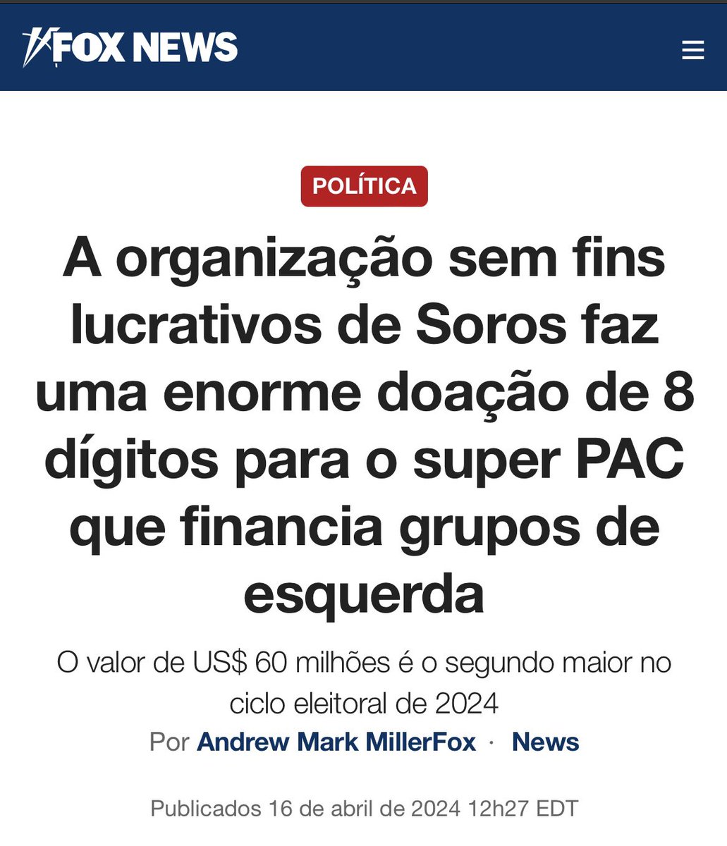 EUA 🇺🇸: George Soros entrou definitivamente nas eleições de 2024.