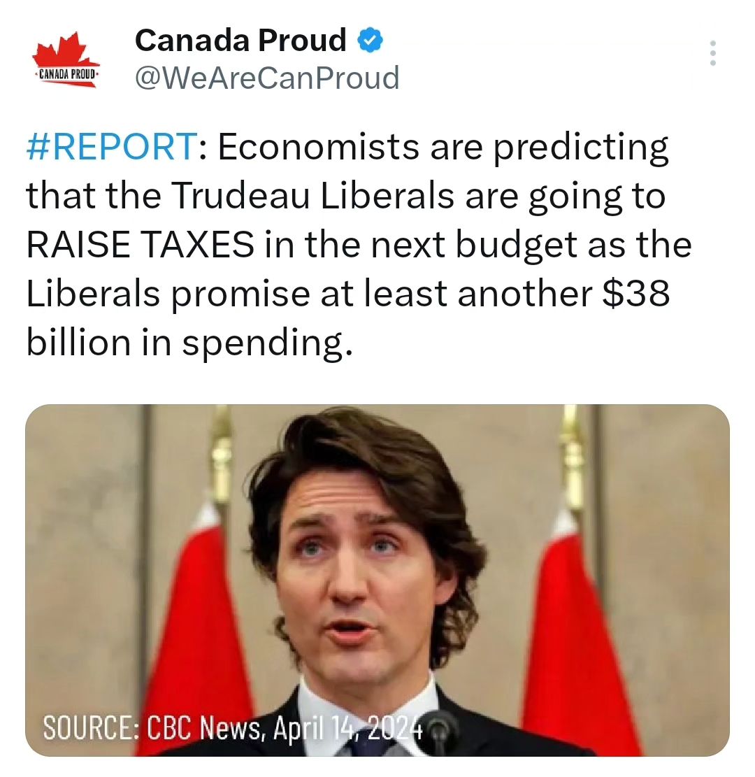 Les économistes prédisent que la coalition libérale du🇨🇦 de Trudeau augmenteras les impôts dans le prochain budget pour leurs promesses des dépenses supplémentaires d’au moins 38 milliards💰💰💰.