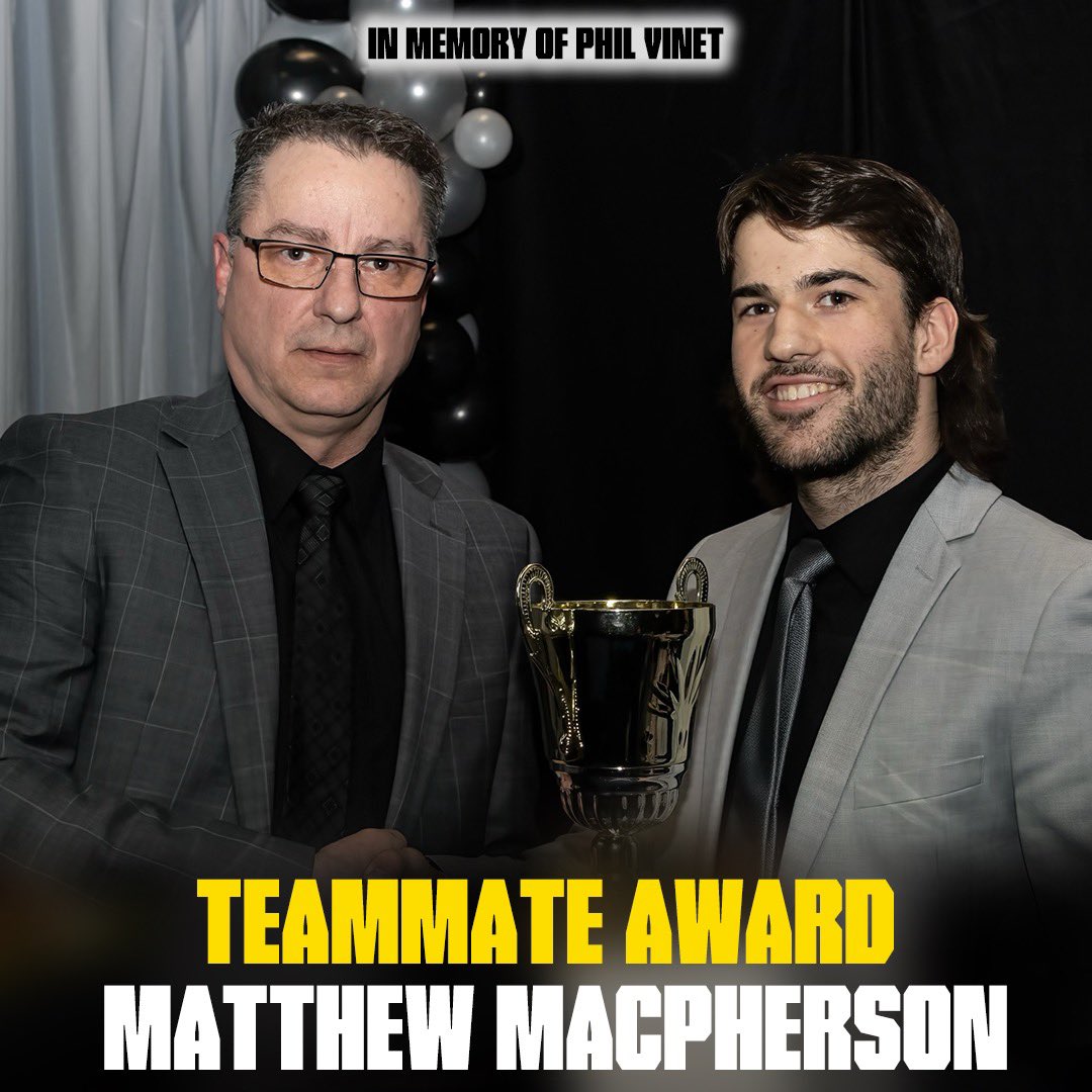 TEAMMATE AWARD | In memory of Phil Vinet, the 2023-2024 Red Lake Miners Best Teammate Award winner is…

#12 Matthew MacPherson! 

#MinerFamily | #TheHardWay⚫️⛏️🟡