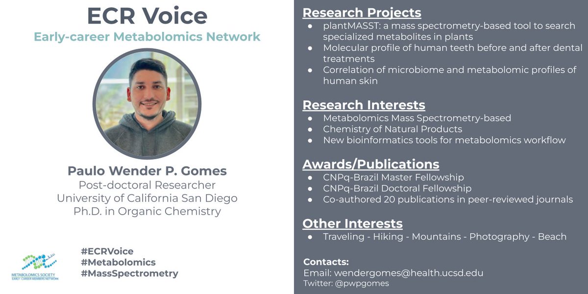 Introducing Wender for #ECRVoices @pwpgomes is working on #MassSpectrometry and he is based in San Diego, USA 🇺🇸