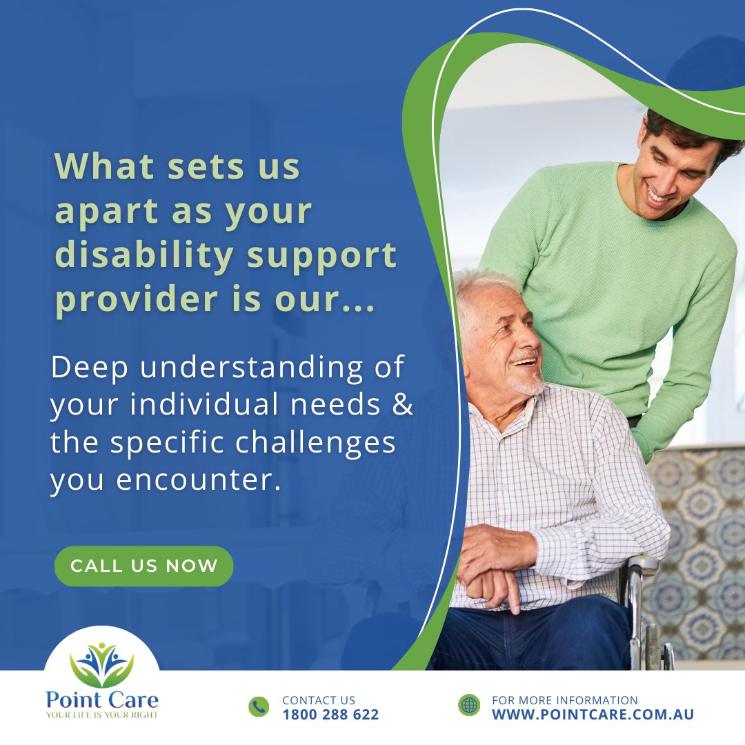 Navigating life with a disability isn't always easy, but at Point Care, we're here to make it a little brighter. What makes us different? It's simple: we see you, not just your disability. 

#Disability #NDIS  #ndissupport  #NDISAustralia  #ndisserviceprovider  #PointCare