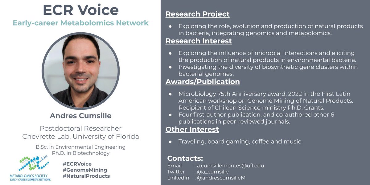 Introducing Andres for #ECRVoices
@a_cumsille is working on #NaturalProducts and he is based in Gainesville, USA 🇺🇸