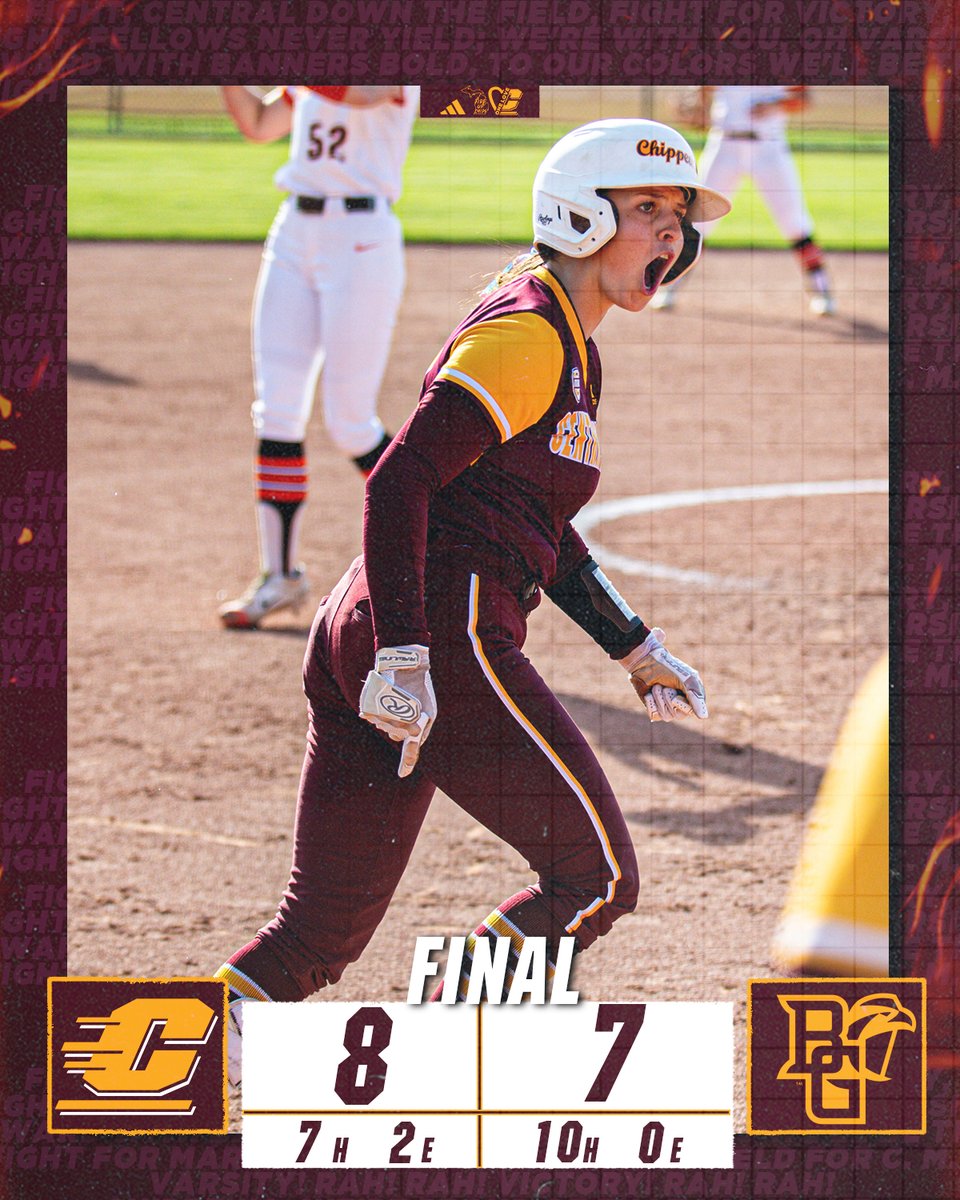 COME BACK CHIPPEWAS 😤 A FULL team effort completes the mid-week sweep over Bowling Green! #FireUpChips🔥⬆️🥎