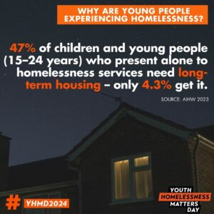 Today is #YouthHomelessnessMatters Day. Educate yourself about youth homelessness, people's stories, data, the reality facing tens of thousands of young people every day in Australia, and then do something with that knowledge. bit.ly/3Q2u6CO #homematters #YMHD2024
