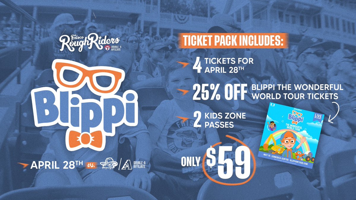 Join us for Blippi Day with an orange glasses giveaway at the gates 🤩 Get tickets for April 28th and 25% off Blippi The Wonderful World Tour tickets with the Blipi Family Fun Pack: bit.ly/Blippi-FunPack