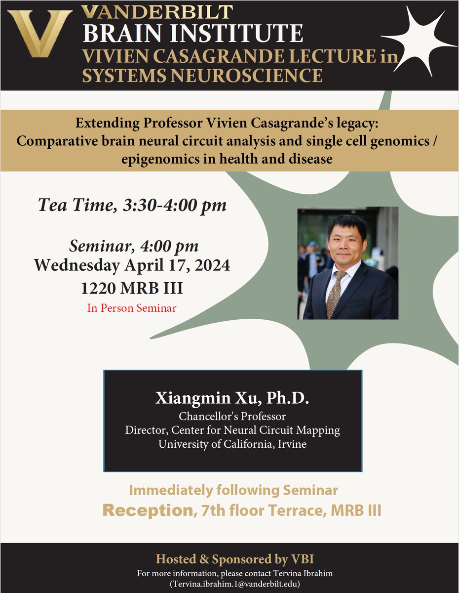 🚨You don't want to miss this🚨 Dr. Xiangmin Xu from @UCIrvine is our guest speaker discussing neural circuits and single cell epi-/genomics in health and disease! Reception to follow!