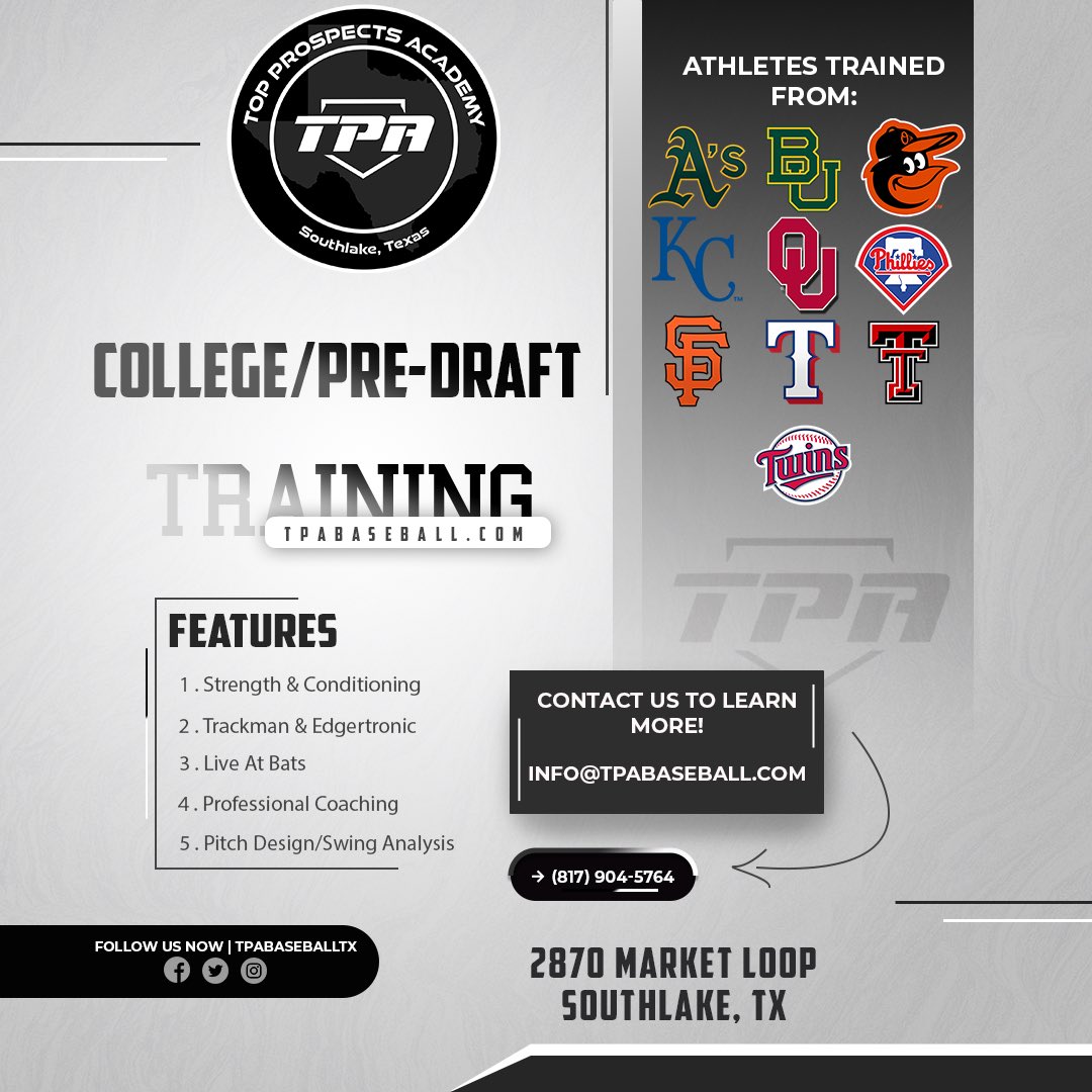TPA College & Pre-Draft Summer Training ‼️ Train With Former Professionals Who Have The Knowledge & Experience To Help You Advance Your Career tpabaseball.com/programs/offse… Our Staff⬇️⬇️⬇️ Strength - @marrstrength Hitting - @EvanMistich9 @PrestonPalmeiro @B_Wett4 @CodyMCramer