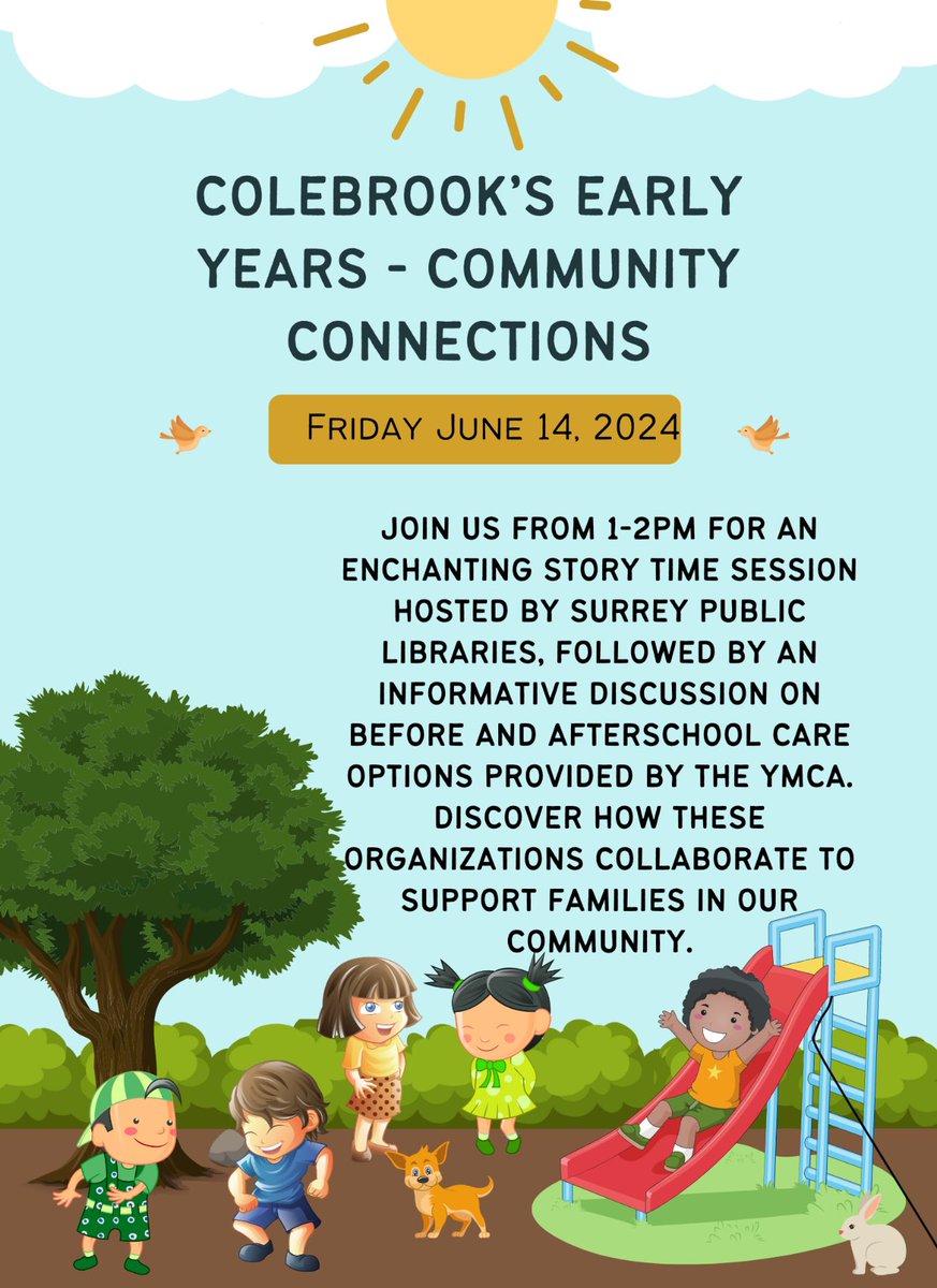 ColebrookLearns's tweet photo. Early Learning Events at Colebrook! Please email colebrook@surreyschools.ca with any questions :) https://t.co/PKWfKRvATw