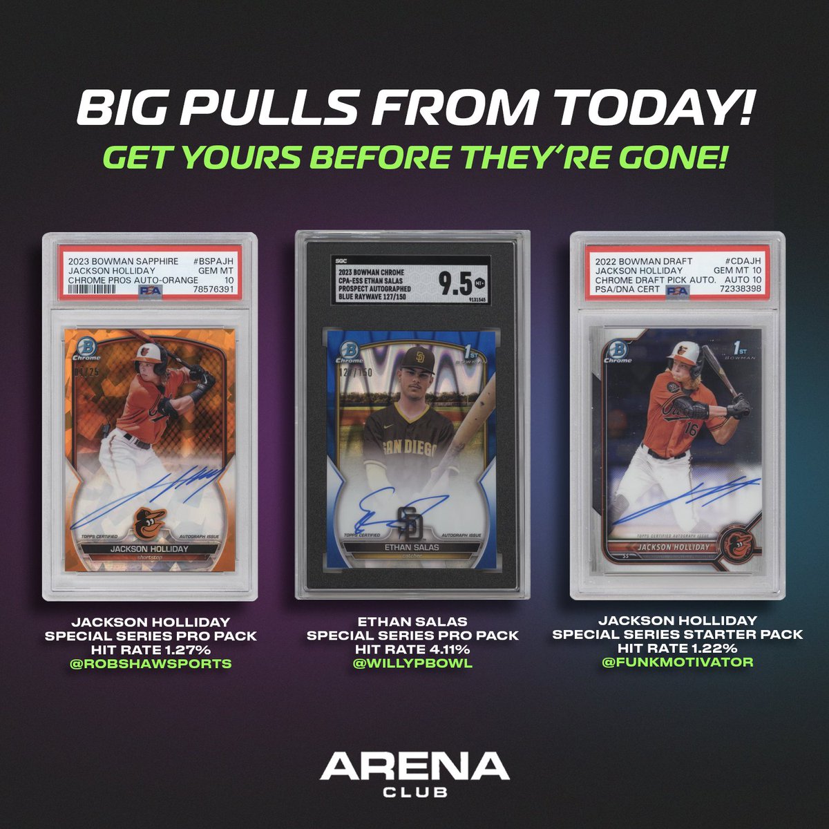 HUGE cards are being pulled from today's drop! 🤯 . Get yours now before they're gone! 🚨 . #arenaclub #slabpacks