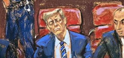 Courtroom sketch of Donald Trump asleep in court by Jane Rosenberg.