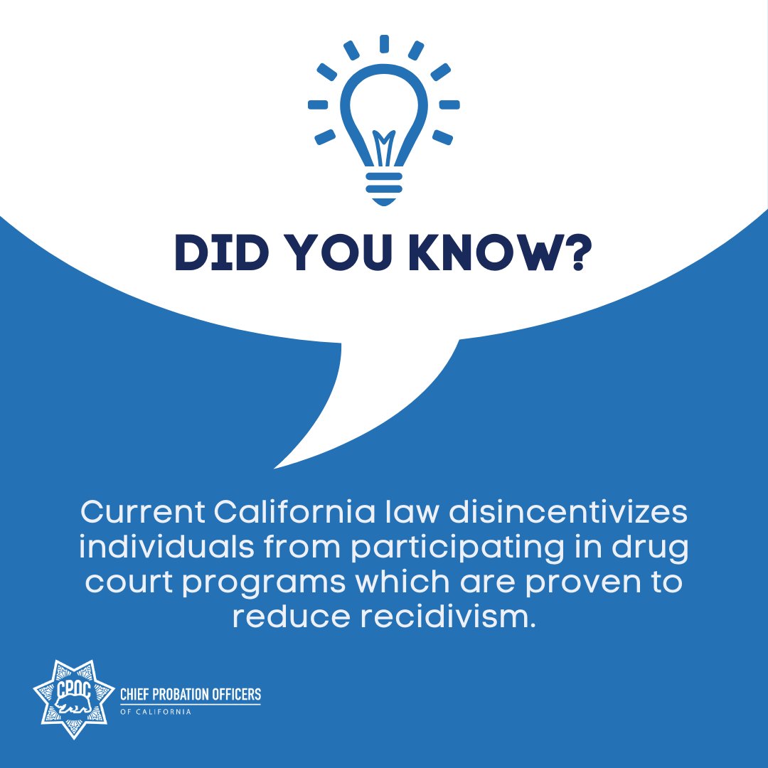 🔧Let’s fix what’s broken without an over-reliance on incarceration by 1) restoring incentives for a person to participate in a collaborative court program, and 2) restore treatment programs that ensure that #CAProbation terms are long enough to complete court ordered treatment.