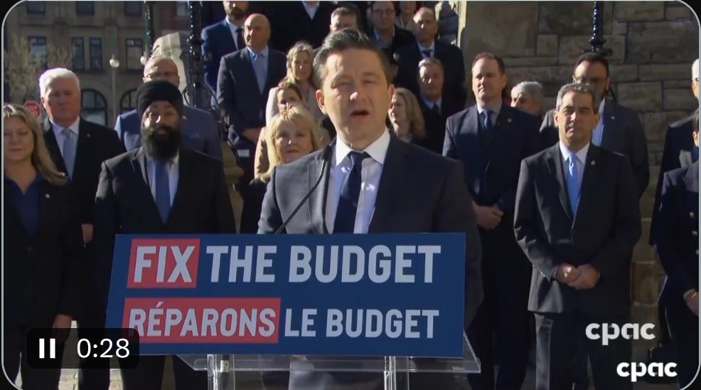 i_jonthe's tweet image. This picture shows how unserious @PierrePoilievre and the @CPC_HQ really are.

Without even seeing the budget they already have a sign with a new 3 word slogan ready so that PP can get social media pics denouncing something he doesn't even know the contents of. 
#unfittolead