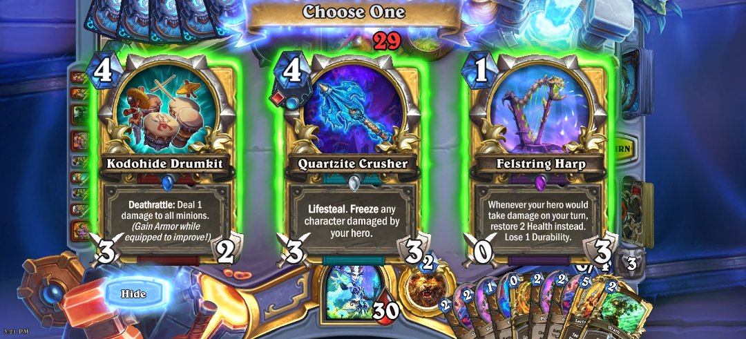 TucanDoSam's tweet photo. @EnderPl97808651 @RidiculousHat @PiconPlaysHS A bit of clarification, the quartzite discover isnt applying freeze to the weapon itself, the hero gains a passive that applies freeze. I was able to discover quartzite while playing druid, and my hero power always applied freeze https://t.co/nFvIlr66uq