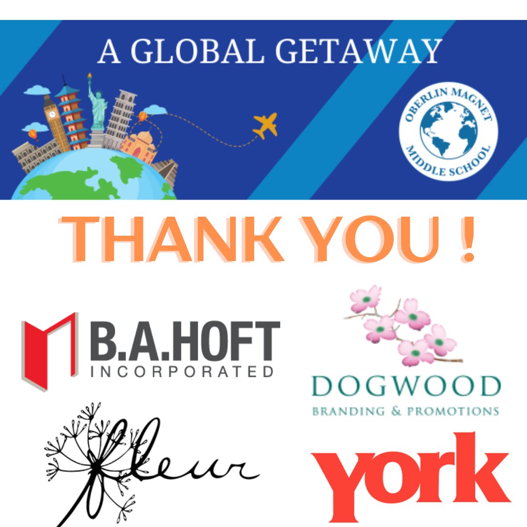 @oberlinmiddlepta would like to thank our incredible sponsors! It's getting close! We can't WAIT to see everyone at A Global Getaway on Thursday evening!