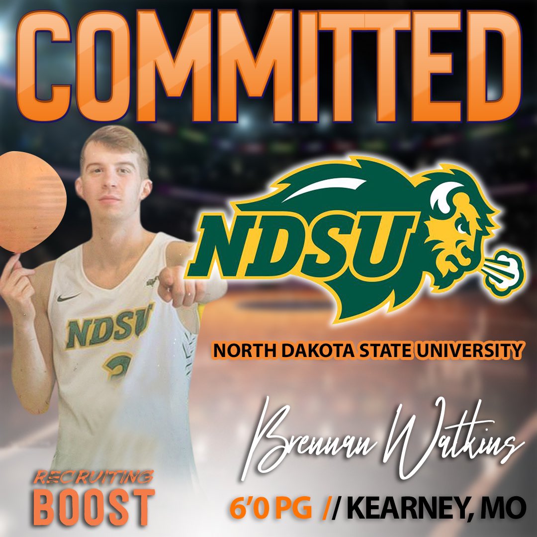 6’ PG Brennan Watkins has COMMITTED to D1 North Dakota State! Congratulations! 🎊🎈🎉 #RecruitingBoost