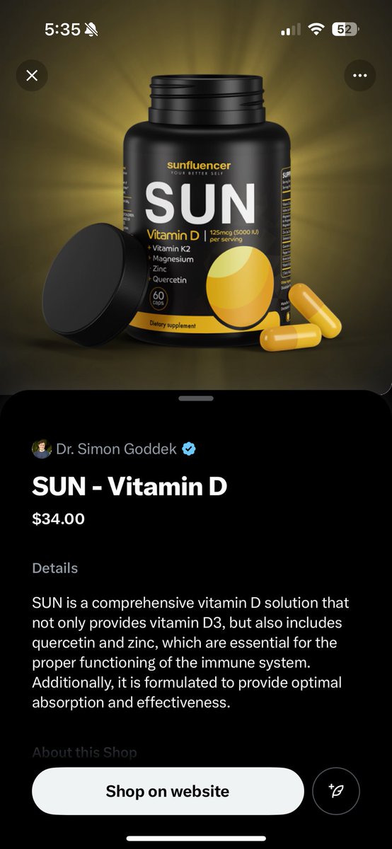 JacobFuller626's tweet photo. @goddek @TheChiefNerd Lo and behold, this is linked as the very first thing I see at the top of your page. It’s a little on the nose to accuse him of being a grifter, and specifically in regards to his vitamin D recommendation, don’t you think? https://t.co/6zfYcQuEh8