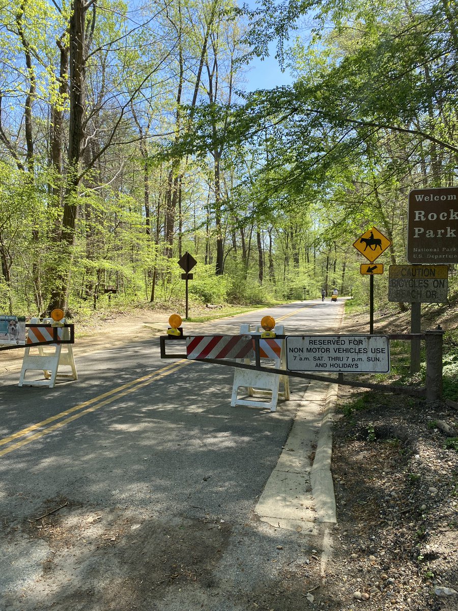 Cyclist 1, excitedly: Wait, the whole road is closed? Cyclist 2: Yeah, it’s been like this every time I come! I don’t know why. Love that this is now just the way things are! Just now noticing that @RockCreekNPS should take that outdated hours sign down. 24/7/365 yeahhh! 🙂