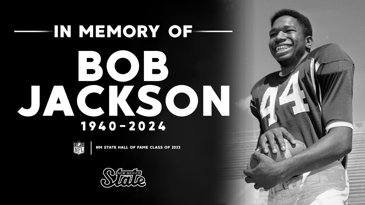 Aggie legend Bob Jackson has passed away at age 84. The Shreveport, Louisiana, native was inducted into the US Bank/NM State Hall of Fame in 2023 and was a key member of the Aggies' undefeated team in 1960. 📰 bit.ly/441SgDc #AggieUp