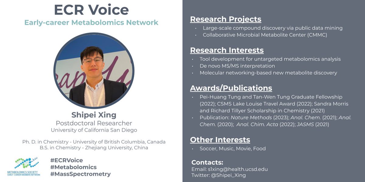 EMN_MetSoc's tweet photo. Introducing Shipei for #ECRVoices
@Shipei_Xing is working on #MassSpectrometry and he is based in San Diego, USA 🇺🇸 https://t.co/03AlvKYWlD