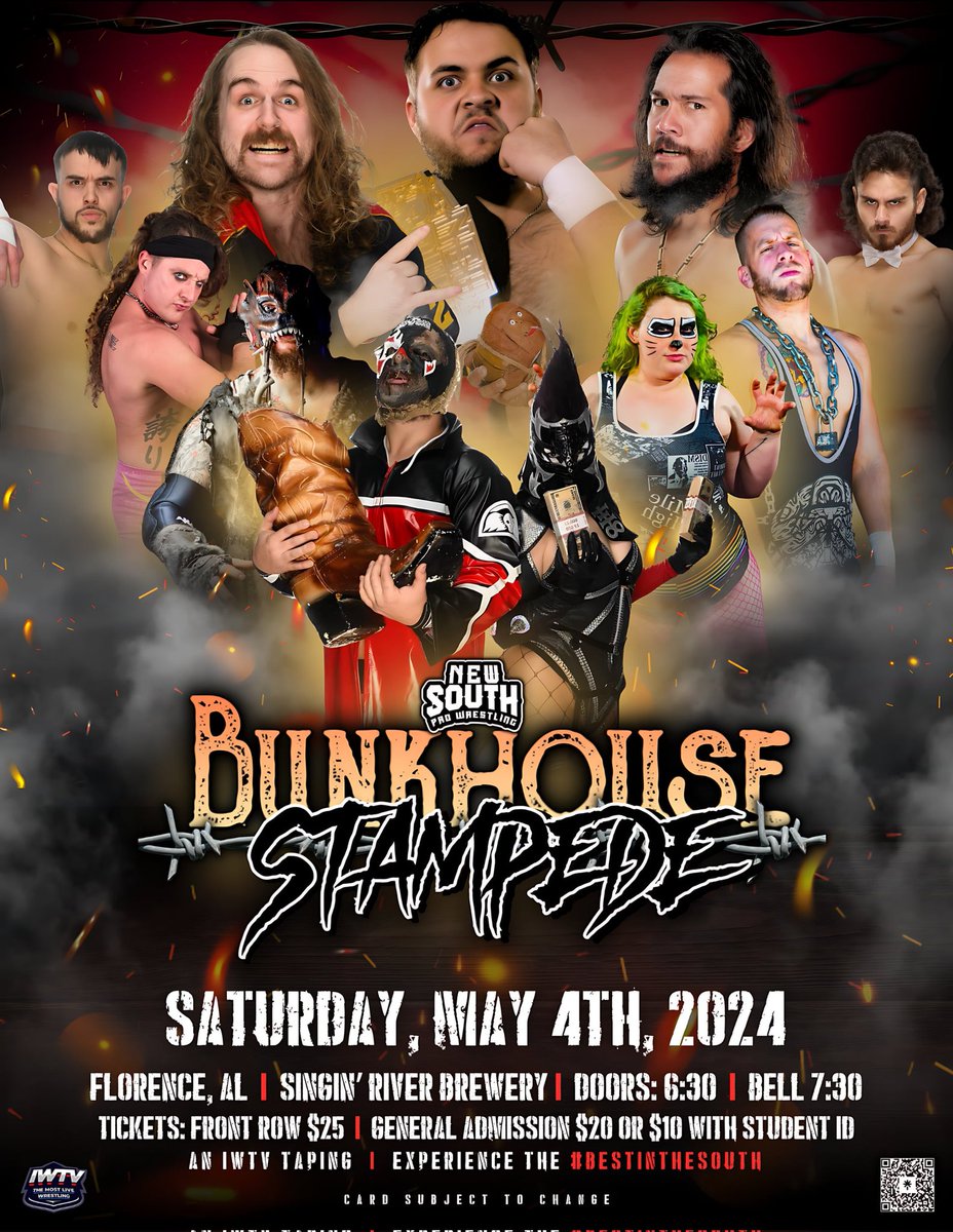 Front Row Is SOLD OUT for May 4th's BUNKHOUSE STAMPEDE!!! Act Now for best available seating! Scheduled to appear thus far: @toon_brayden Akuto Death Society @DaveWeaver99 @cabanamandan @nwa star @Rolando_Pro98 @CuttersAlley @MOTHERENDLESS @PRIMETIMEMESD1 @kerryawful…