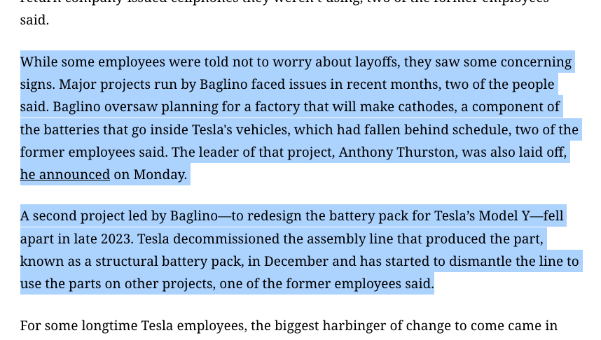 critical context on departure of Tesla exec Drew Baglino as the company preps for potentially *more* layoffs of up to 20% of staff on top of the 10%+ it cut Monday. theinformation.com/articles/befor… by @beckpeterson $tsla