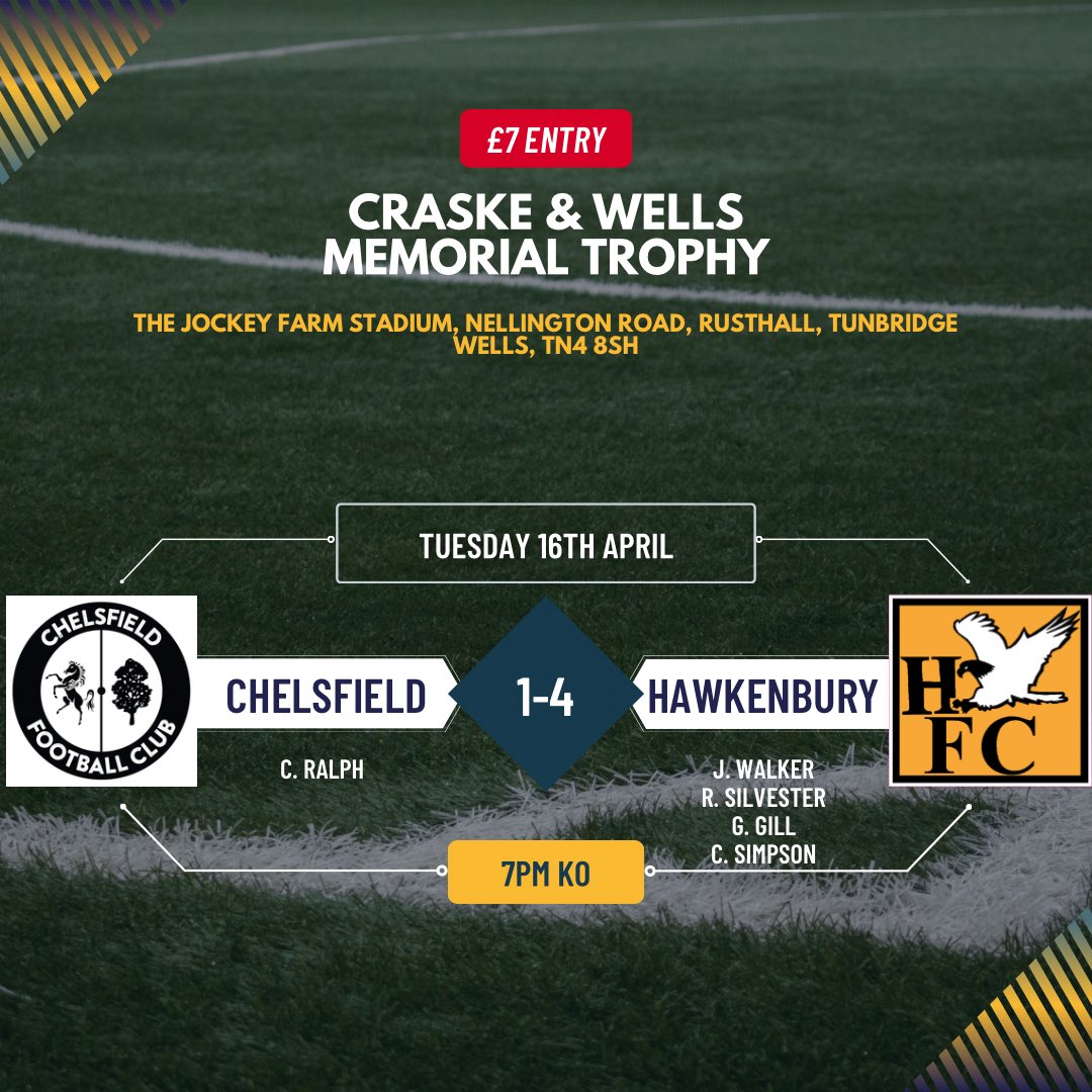 Craske & Wells memorial trophy:

@Chelsfield_FC 1-4 @fc_hawkenbury 

#SDFL