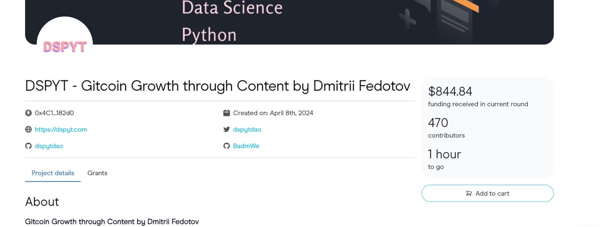 DmitriFedotov's tweet image. Just hit $844.84 on Gitcoin Retro round! 470 contributors on board, let&apos;s push to reach $1000 in the final hour! 💸 Join in
⏬😇
explorer-v1.gitcoin.co/#/round/42161/…

@dspytdao 
@GitcoinCitizens
@gitcoin
@gitcoinpassport
#Gitcoin #OpenSource #SupportDevelopers