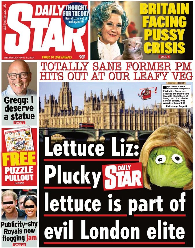 . As well as losing to the lettuce, Liz Truss really has lost the plot! Vote the tories out in the local and other elections on May 2nd! Rishi Sunak we need a #GeneralElectionN0W! #r4today #BBCBreakfast #GMB #KayBurley #PMQs #PoliticsLive #ToriesOut650 .