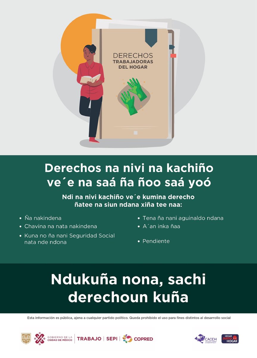 Derechos de las personas trabajadoras del hogar en la Ciudad de México.

✅Tienes derecho a todas las prestaciones legales. ¿Las conoces?

#pueblosybarriosdelaciudaddeméxico #ciudadplurilingüe #comunidadesindigenas #ciudadpluricultural #ciudaddemexico