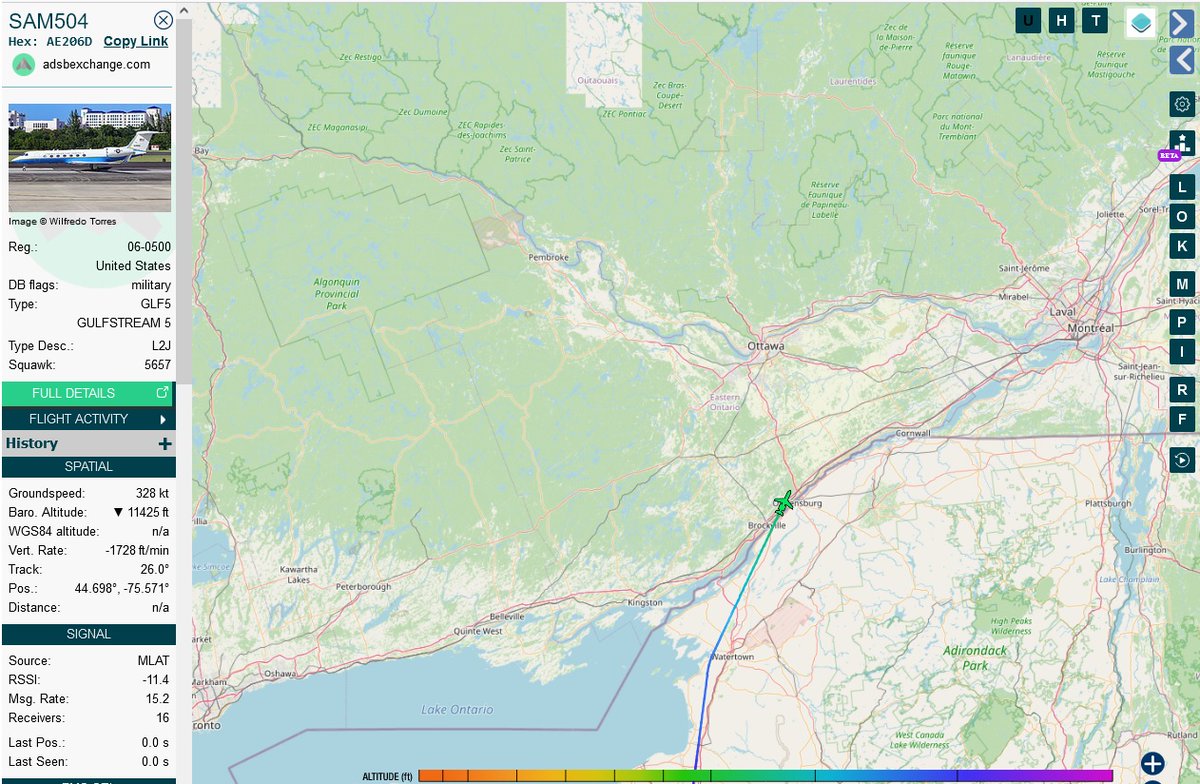 Zone5ive's tweet image. USAF C-37B departed Andrews AFB inbound Ottawa @steffanwatkins
