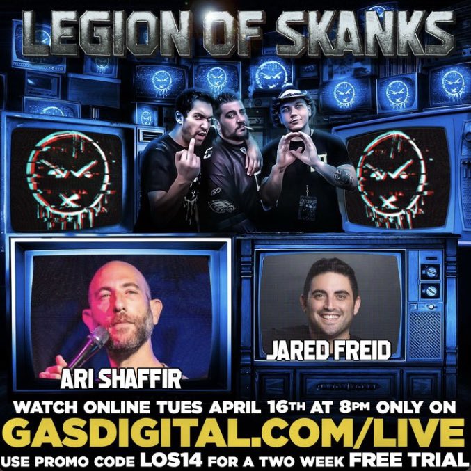 Tonight at 8pm EST @SkepticTankPod and @jtrain56 joins @LegionOfSkanks! Subscribe to gasdigital.com to watch live and use code LOS14 at signup for a 2 WEEK FREE TRIAL! @bigjayoakerson @luisjgomez @ComicDaveSmith