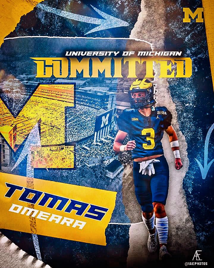 TomasOmeara's tweet photo. #AGTG Excited to announce my commitment to The University of Michigan for football🔵🟡!!!Thank you to everyone who has helped me get to this position!!!

@FGRathletics @Coach_SMoore @CoachTonyAlford @Coach__Robinson @FBCoachHamby @CoachKarow94 @PrepRedzoneMI @MIexposure @MichFBFrenzy