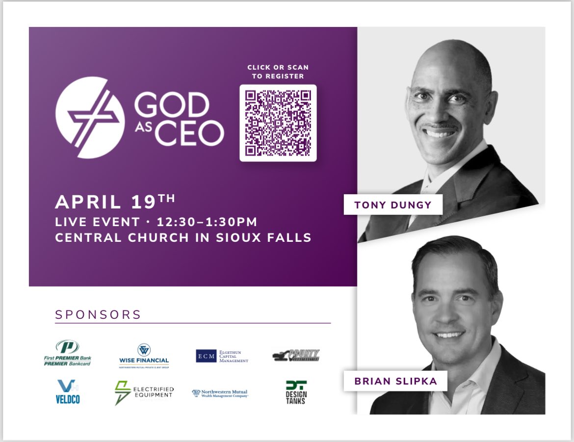 Join us Live as Top Business Leader & CEO @briankslipka shares alongside @TonyDungy this Friday at Central Church in Sioux Falls, SD. vimeo.com/934569912?shar… Sponsored By: @FirstPREMIERSD @WiseFinancialNM veldco.com pruntyconstruction.com elgethun.com