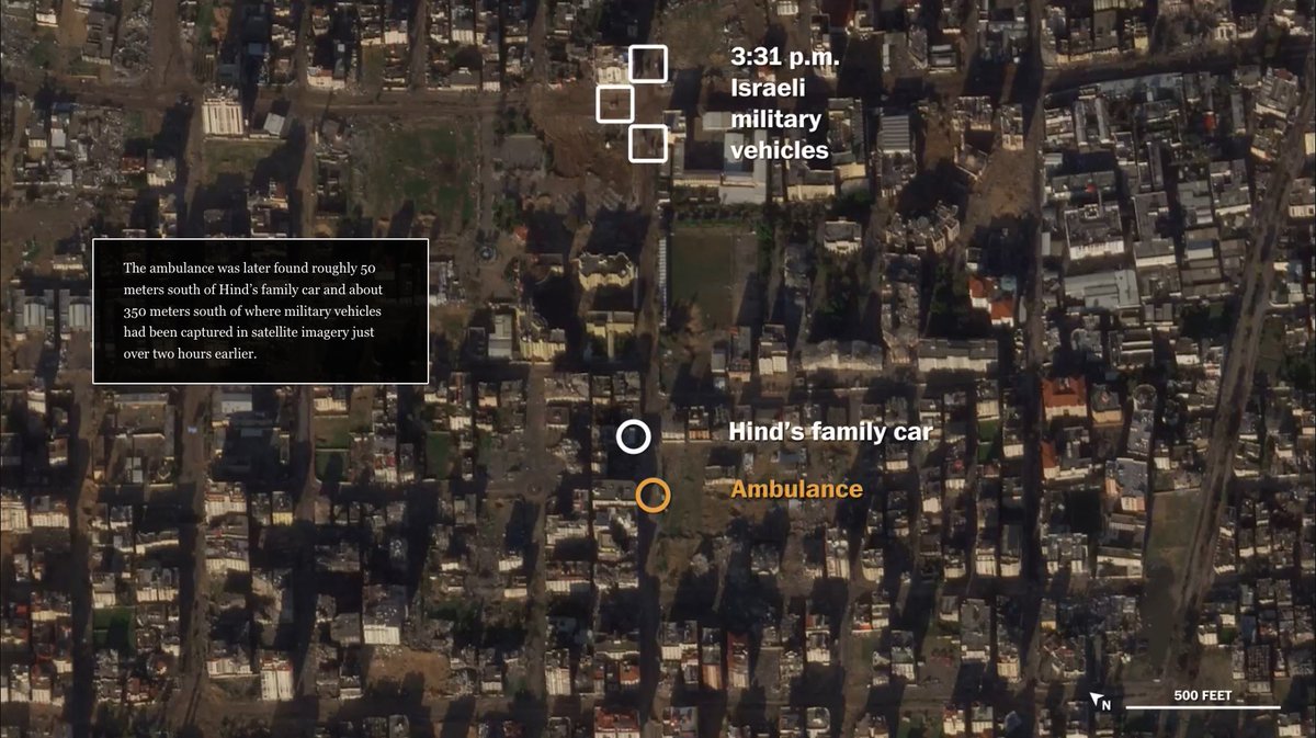 6-year old Hind Rajab was killed while evacuating Gaza City with her family, so were the paramedics trying to save her. My WaPo colleagues @mmkelly22 @leloveluck @MiriamABerger @catebrown12 investigated. washingtonpost.com/world/interact… some key visual findings: