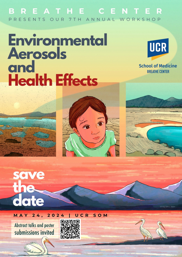 Join us for the 7th annual Breathe workshop at UC Riverside on Friday, May 24, 2024. This year's workshop is themed 'Environmental Aerosols and Health Effects”. Registration is free (but required) for all attendees. Visit breathe.ucr.edu to learn more. See you there!