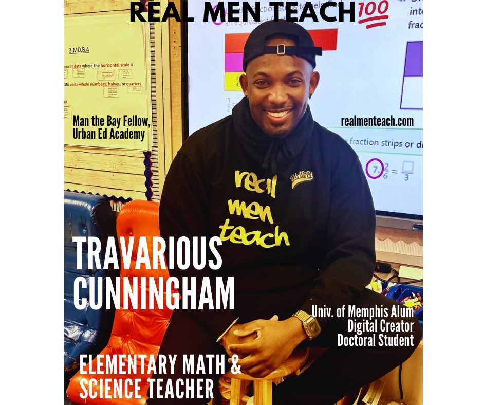 We are partnering with @UrbanEdAcademy Man the Bay is a fellowship that covers living expenses of Black male pre-service teachers, and provides critical training and support for teaching. To we honor Travarious M. Cunningham, Man the Bay Fellow. Apply realmenteach.com/jobs