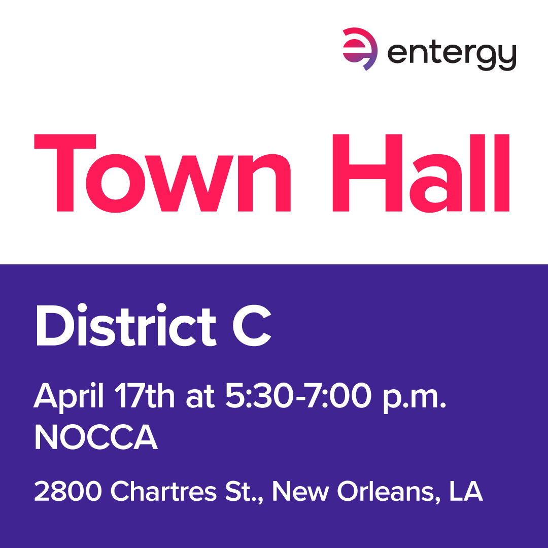 Join us TOMORROW at the upcoming District C community town hall meeting hosted by Entergy New Orleans! Make your voice heard and learn about what Entergy is doing to make our service more reliable. Your feedback is crucial in helping us provide better service!