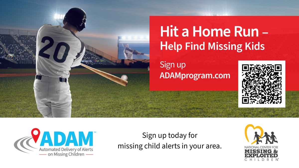 Play Ball! Thanks to partners such as @CastIronMediaCo, ADAM missing child posters are now circulating through @MiLB ballparks around the country. Learn how you can help bring missing kids home at adamprogram.com @NCMEC #ADAMProgram